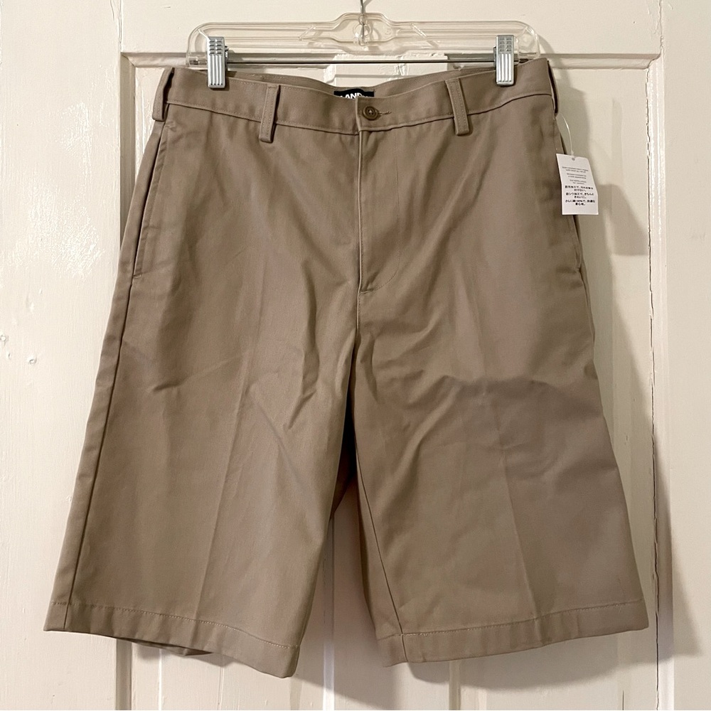 Mens Lands End Khaki Shorts 30 Flat Front Chino